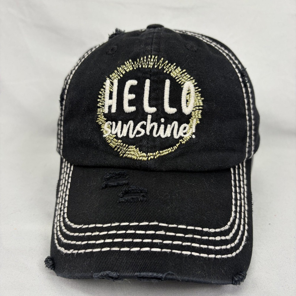 KBETHOS Baseball Hat Hello Sunshine Womens OS Black Distressed Embroidered Cap